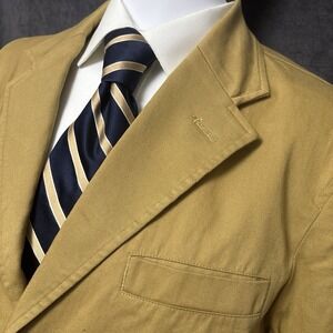 Vintage J Peterman Sport Coat 42R Tan Cotton Blazer Jacket 90s 3Btn Casual